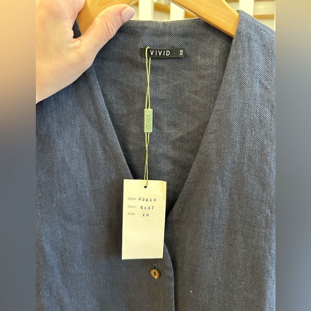 Vivid Linen Straight Fit Button Front Long Jacket - Picture 3 of 9